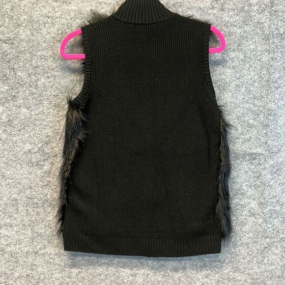 CALVIN KLEIN Women’s Faux Fur Sweater Vest Buckle Front Black Sz Small festival - Picture 12 of 15